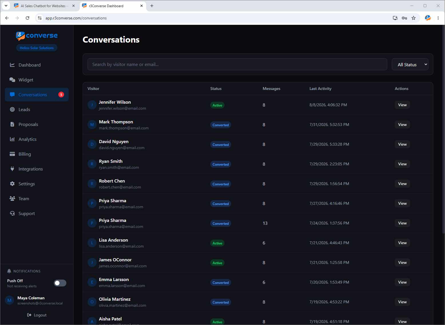 r3Converse support module screenshot